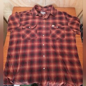 Carhartt Men’s Flannel Shirt Large Red Plaid Snap Button Relaxed Fit